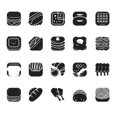 Gıda simgelerinin toplanması biçimlendirilmiş vektör illüstrasyonu