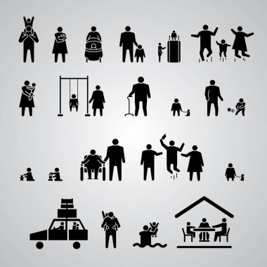 Aile yaşamına ilişkin simgelerin vektör illüstrasyonu