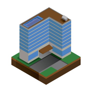 Çatısı olan izometrik şehir binası. vektör illüstrasyonu