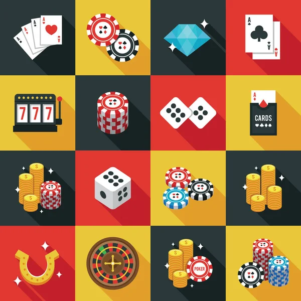 Casino Chips Iconos Conjunto Ilustración Plana Símbolos Vectores Poker Para — Archivo Imágenes Vectoriales