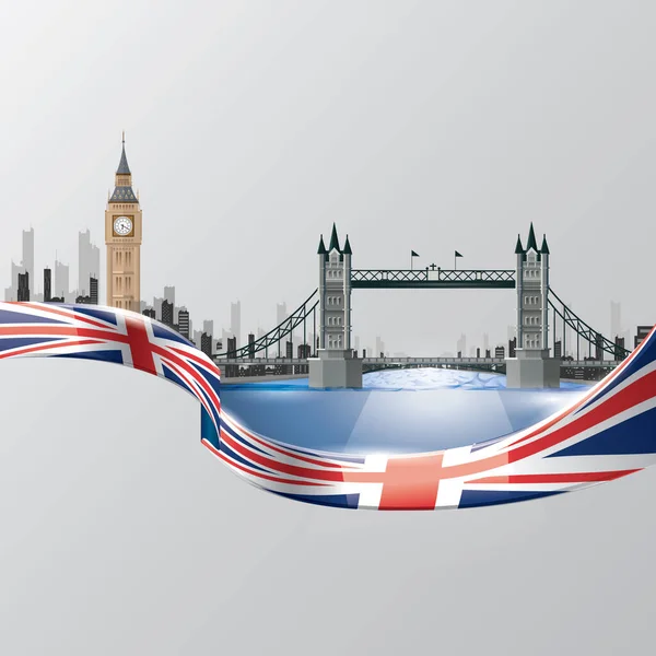 Digitální Ilustrace Velkého Bena Londýnskou Vlajkou Spojeným Královstvím — Stockový vektor