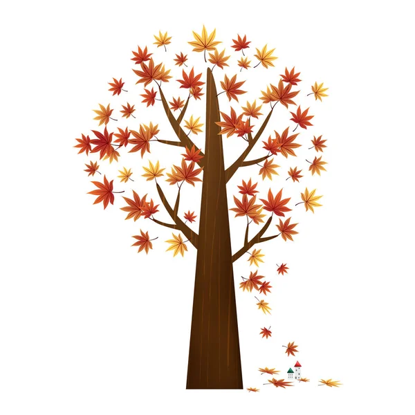 Ilustración Vectorial Árbol Con Hojas Otoño — Vector de stock