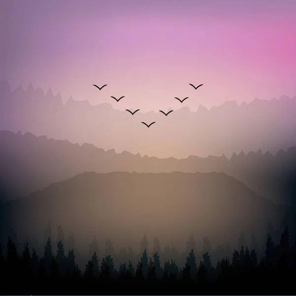 Paysage Forestier Avec Oiseaux Illustration Vectorielle Moderne — Image vectorielle