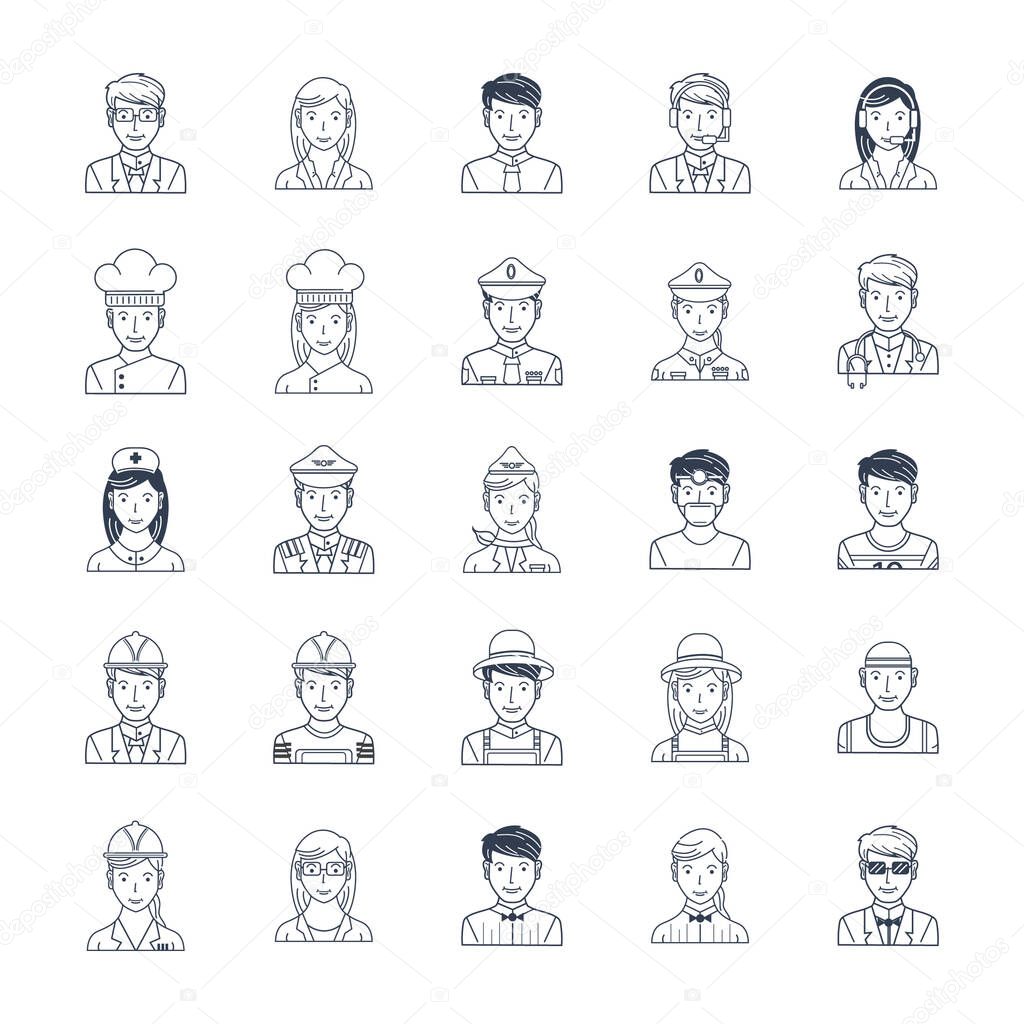 Collection of people and occupation stylized vector illustration