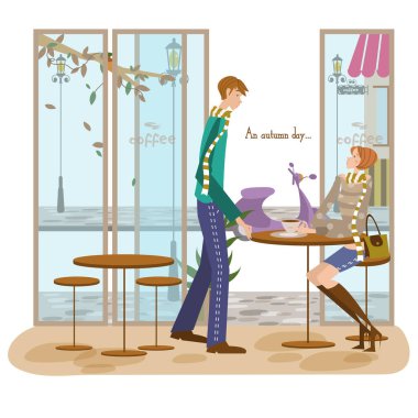 Kafedeki bir kızın vektör çizimi