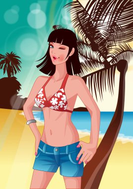 Bir kızın çizgi film karakterinin vektör çizimi