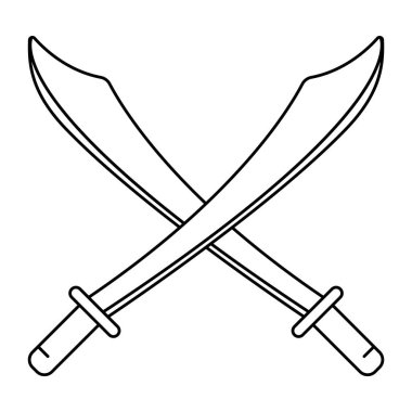 Çapraz kılıç simgesi beyaz arkaplanda izole edilmiş siyah stilde. avlanma sembolü çizimi.