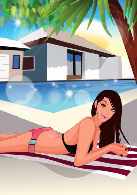 Bir kızın çizgi film karakterinin vektör çizimi