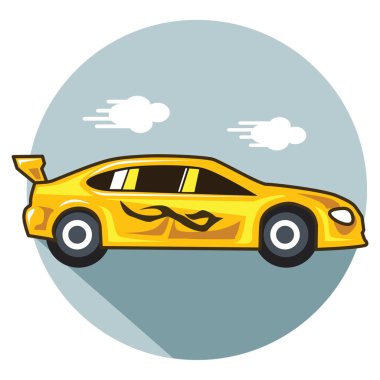 Beyaz arka planda izole edilmiş düz stil sarı araba ikonu. taksi sembolü vektör illüstrasyonu