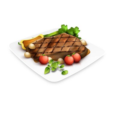 Salata yapraklı ızgara biftek ve taze yeşil fasulye.