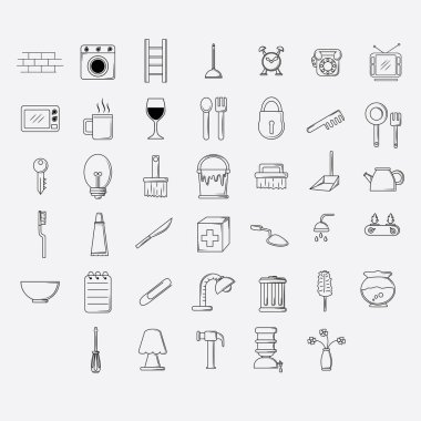 Mutfak vektör çizgisi simgeleri ayarlandı