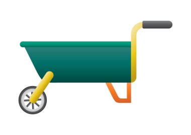 Çizgi film stili izole edilmiş vektör illüstrasyonlu el arabası ve kürek simgesi