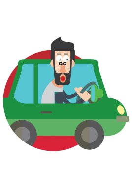 Adam yolda araba sürüyor.