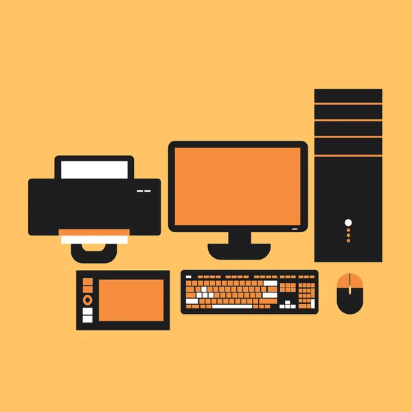 Počítačové Kancelářské Potřeby Ikona Vektorové Ilustrace Grafický Design — Stockový vektor