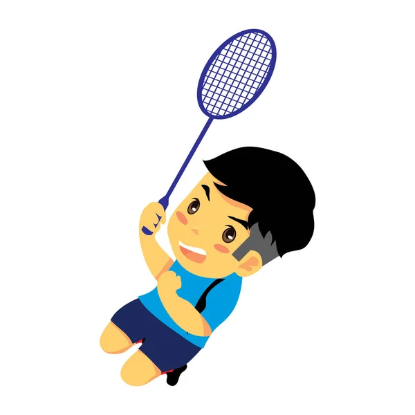 Illustration Eines Jungen Beim Tennisspielen — Stockvektor