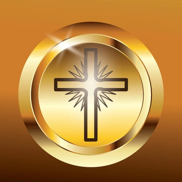 Sinal Vetor Ouro Com Ícone Cruz Cristã Dourada Isolado — Vetor de Stock