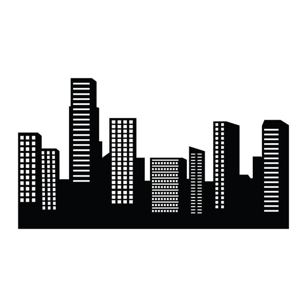 silhouette of a city with skyscrapers on a white background