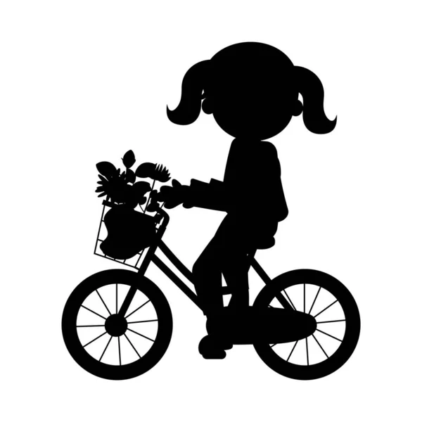 Σιλουέτα Κοριτσιού Ποδήλατο Λευκό Φόντο — Διανυσματικό Αρχείο