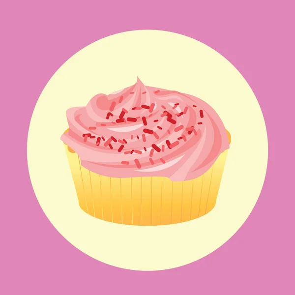 Vektor Illustration Läckra Cupcake Rosa Bakgrund — Stock vektor