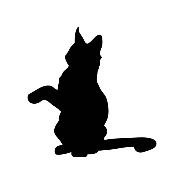 Black Silhouette Cat White Background — Stock Vector