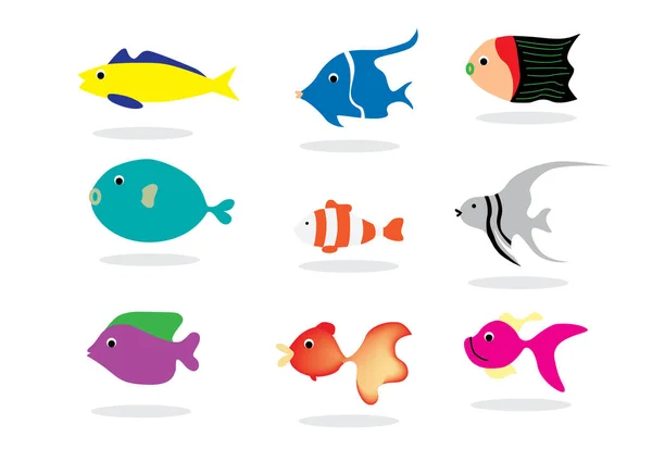 Set Von Fischen Und Aquariensymbolen — Stockvektor