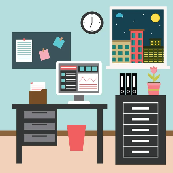 Office Desk Computer Vector Illustration — Stock Vector