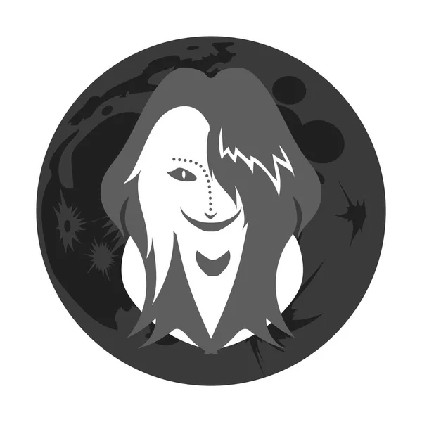 Vector Ilustración Vampiro Con Pelo Largo Blanco Negro — Vector de stock