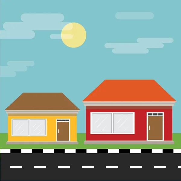 Vektor Illustration Eines Hauses Mit Einer Straße — Stockvektor