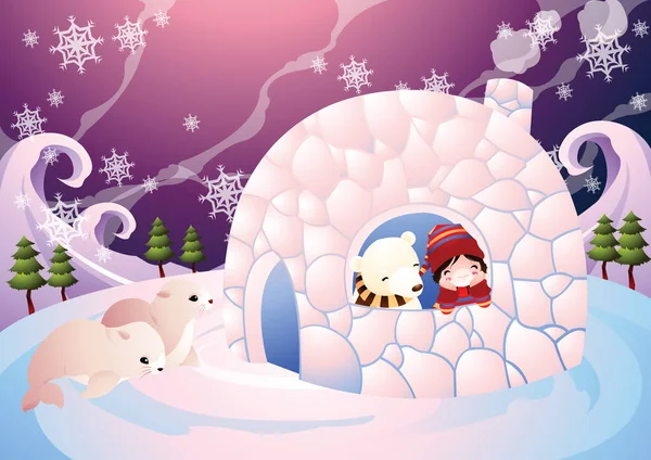 圣诞老人的背景与圣诞老人和雪人 — 图库矢量图片