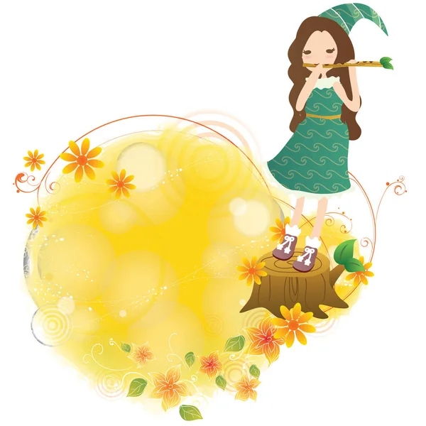 Mädchen Einem Gelben Kleid Mit Einem Blumenstrauß — Stockvektor