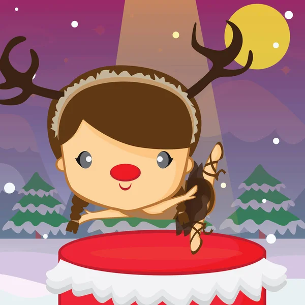 かわいい女の子と雪だるまとクリスマスカード — ストックベクタ