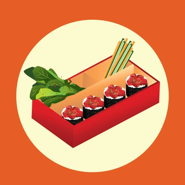 Sushi Dengan Sumpit Dan Sepiring Makanan Jepang - Stok Vektor