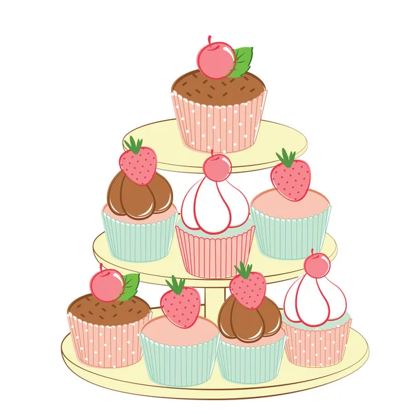 Vector Illustration Set Cupcakes — Stock Vector