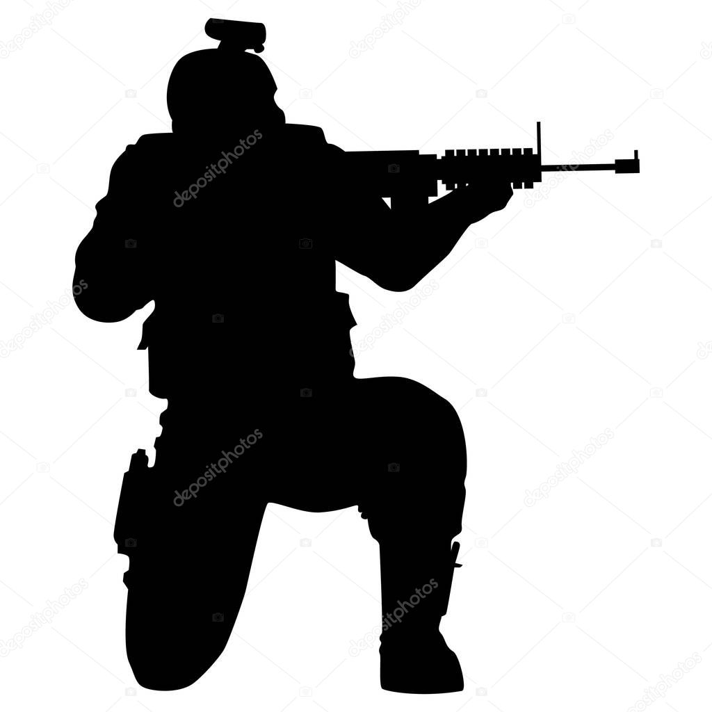 silhouette of a soldier with rifle on a white background