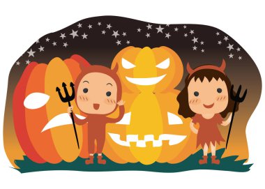 Bir çiftin Cadılar Bayramı vektör illüstrasyonu