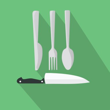 Çatal bıçaklı uzun gölge sofra takımının vektör çizimi