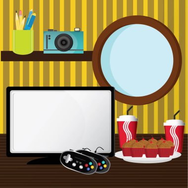 Gıda ve bilgisayarlı odanın vektör çizimi