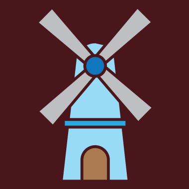 Kırmızı arkaplanda yel değirmeni simgeleri var. Yaz ve kereste fabrikası