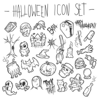 Cadılar Bayramı karalama seti, vektör illüstrasyonu