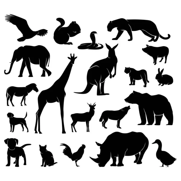 Vector Siluetas Negras Animales — Vector de stock