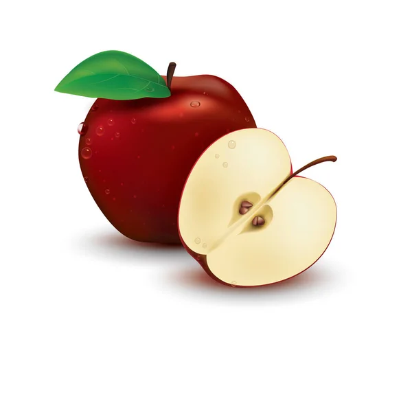 Beyaz Arkaplanda Damla Olan Kırmızı Elma — Stok Vektör