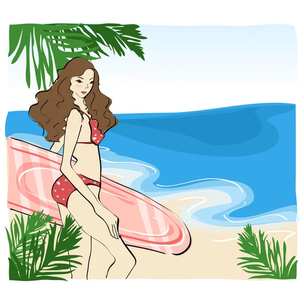 Chica Bikini Playa — Vector de stock