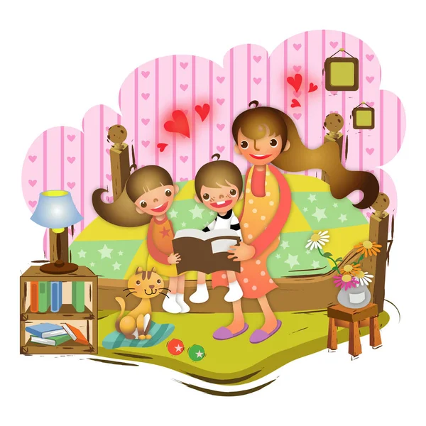 Enfants Chat Dans Chambre Illustration — Image vectorielle