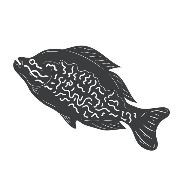 Icona Del Pesce Illustrazione Nera Isolata Sfondo Bianco Grafica Web — Vettoriale Stock