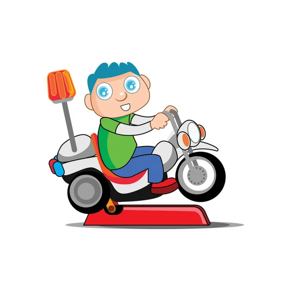 Funny Boy Driving Scooter Vector Illustration — Stock Vector