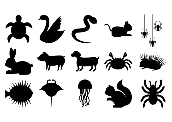 Black Silhouettes Animals Birds — Stock Vector