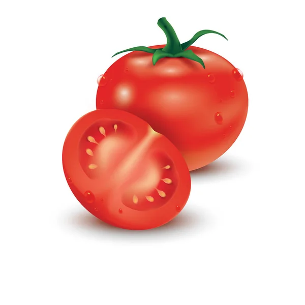 Tomat Och Hälften Tomater Isolerad Vit Bakgrund — Stock vektor