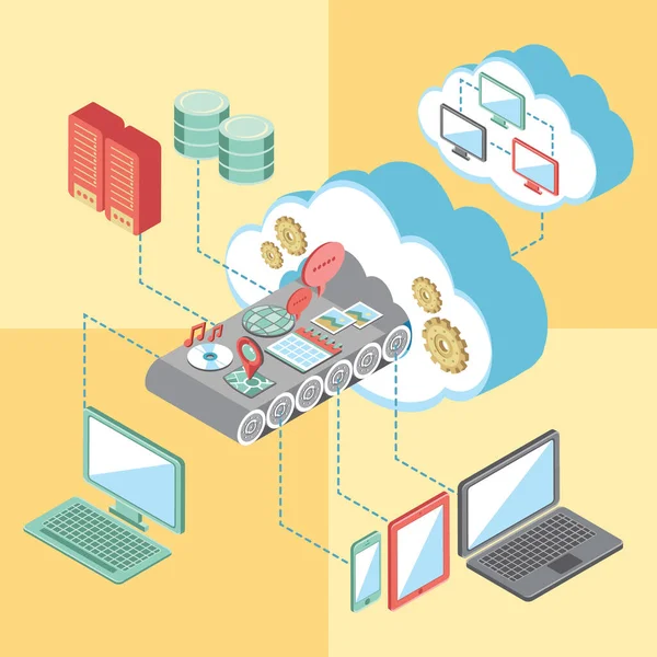 Cloud Computing Concetto Archiviazione Dei Dati Rete Disegno Illustrazione Sfondo — Vettoriale Stock