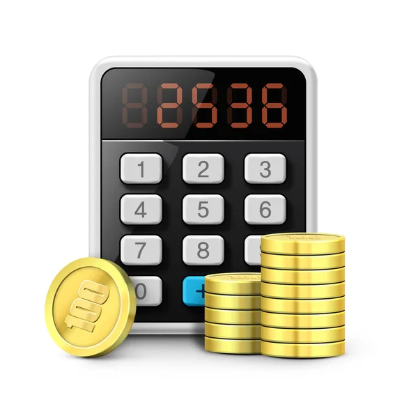Calculator Coins Icon Black Design Isolated White Background — Stock Vector