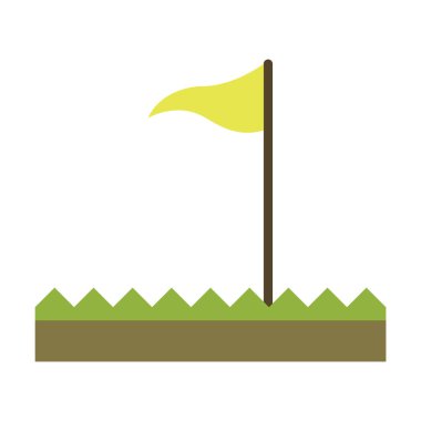 Yeşil çimen ve ok ikonu tarafından temsil edilen golf konsepti. izole ve düz illüstrasyon